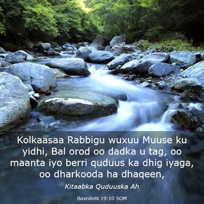 Picture 03 - Baxniintii 19:10 SOM - Kolkaasaa Rabbigu wuxuu Muuse ku yidhi, Bal orod - Bible Verse Picture