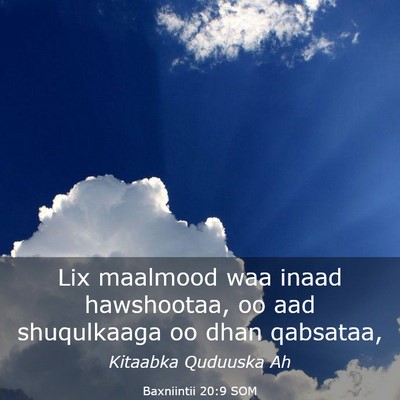 Picture 03 - Baxniintii 20:9 SOM - Lix maalmood waa inaad hawshootaa, oo aad - Bible Verse Picture