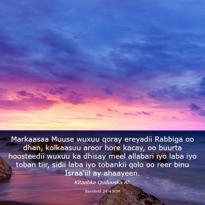 Picture 03 - Baxniintii 24:4 SOM - Markaasaa Muuse wuxuu qoray ereyadii Rabbiga oo - Bible Verse Picture