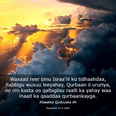 Picture 03 - Baxniintii 25:2 SOM - Waxaad reer binu Israa'iil ku tidhaahdaa, Rabbigu - Bible Verse Picture