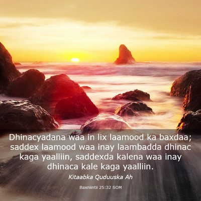 Picture 03 - Baxniintii 25:32 SOM - Dhinacyadana waa in lix laamood ka baxdaa; saddex - Bible Verse Picture