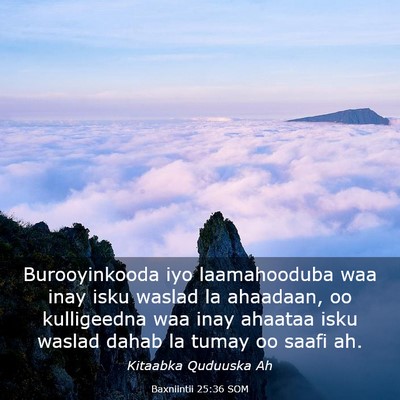Picture 03 - Baxniintii 25:36 SOM - Burooyinkooda iyo laamahooduba waa inay isku - Bible Verse Picture