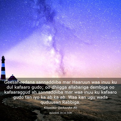 Picture 03 - Baxniintii 30:10 SOM - Geesaheedana sannaddiiba mar Haaruun waa inuu ku - Bible Verse Picture