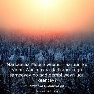 Picture 03 - Baxniintii 32:21 SOM - Markaasaa Muuse wuxuu Haaruun ku yidhi, War maxaa - Bible Verse Picture
