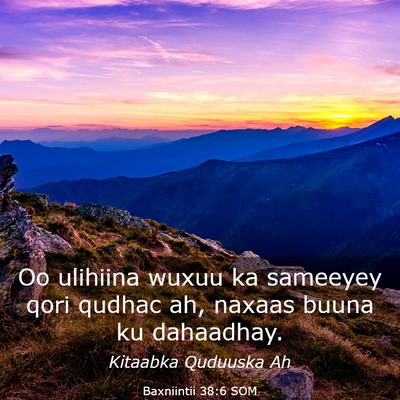 Picture 03 - Baxniintii 38:6 SOM - Oo ulihiina wuxuu ka sameeyey qori qudhac ah, - Bible Verse Picture