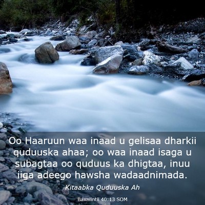 Picture 03 - Baxniintii 40:13 SOM - Oo Haaruun waa inaad u gelisaa dharkii quduuska - Bible Verse Picture
