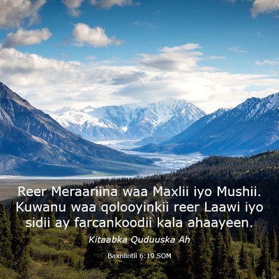Picture 03 - Baxniintii 6:19 SOM - Reer Meraariina waa Maxlii iyo Mushii. Kuwanu waa - Bible Verse Picture