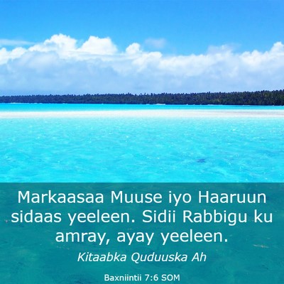 Picture 03 - Baxniintii 7:6 SOM - Markaasaa Muuse iyo Haaruun sidaas yeeleen. Sidii - Bible Verse Picture