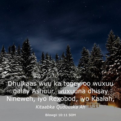 Picture 03 - Bilowgii 10:11 SOM - Dhulkaas wuu ka tegey oo wuxuu galay Ashuur, - Bible Verse Picture