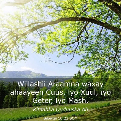 Picture 03 - Bilowgii 10:23 SOM - Wiilashii Araamna waxay ahaayeen Cuus, iyo Xuul, - Bible Verse Picture