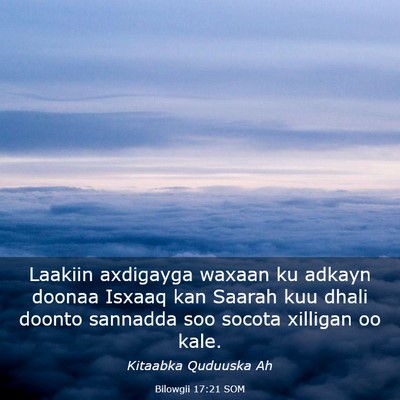 Picture 03 - Bilowgii 17:21 SOM - Laakiin axdigayga waxaan ku adkayn doonaa Isxaaq - Bible Verse Picture