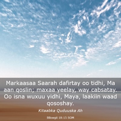 Picture 03 - Bilowgii 18:15 SOM - Markaasaa Saarah dafirtay oo tidhi, Ma aan - Bible Verse Picture