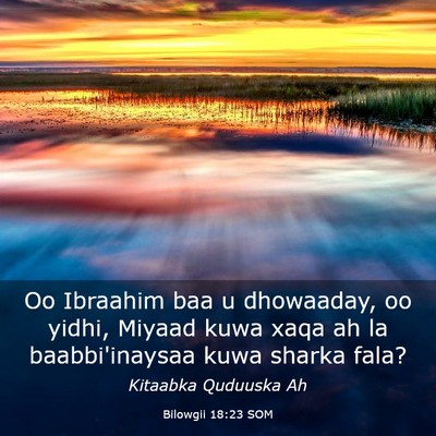 Picture 03 - Bilowgii 18:23 SOM - Oo Ibraahim baa u dhowaaday, oo yidhi, Miyaad - Bible Verse Picture