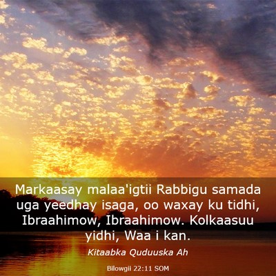 Picture 03 - Bilowgii 22:11 SOM - Markaasay malaa'igtii Rabbigu samada uga yeedhay - Bible Verse Picture