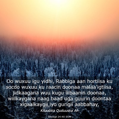 Picture 03 - Bilowgii 24:40 SOM - Oo wuxuu igu yidhi, Rabbiga aan hortiisa ku socdo - Bible Verse Picture