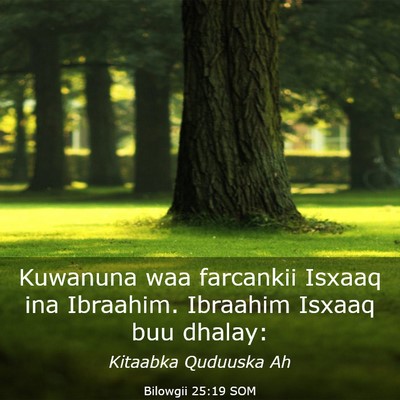 Picture 03 - Bilowgii 25:19 SOM - Kuwanuna waa farcankii Isxaaq ina Ibraahim. - Bible Verse Picture