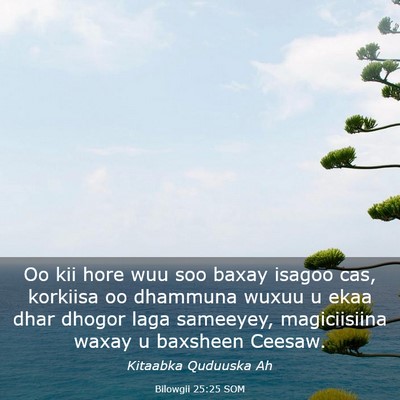 Picture 03 - Bilowgii 25:25 SOM - Oo kii hore wuu soo baxay isagoo cas, korkiisa oo - Bible Verse Picture
