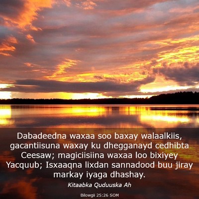 Picture 03 - Bilowgii 25:26 SOM - Dabadeedna waxaa soo baxay walaalkiis, - Bible Verse Picture