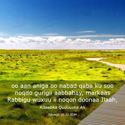 Picture 03 - Bilowgii 28:21 SOM - oo aan aniga oo nabad qaba ku soo noqdo gurigii - Bible Verse Picture