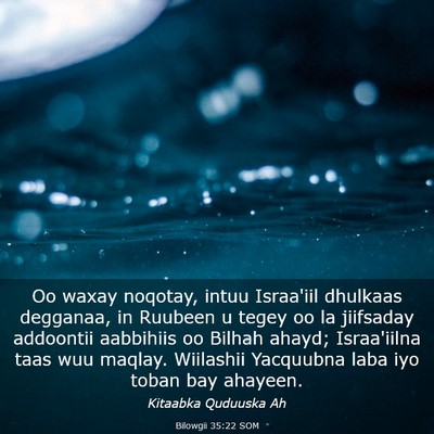 Picture 03 - Bilowgii 35:22 SOM - Oo waxay noqotay, intuu Israa'iil dhulkaas - Bible Verse Picture