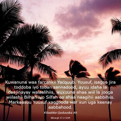 Picture 03 - Bilowgii 37:2 SOM - Kuwanuna waa farcankii Yacquub. Yuusuf, isagoo - Bible Verse Picture