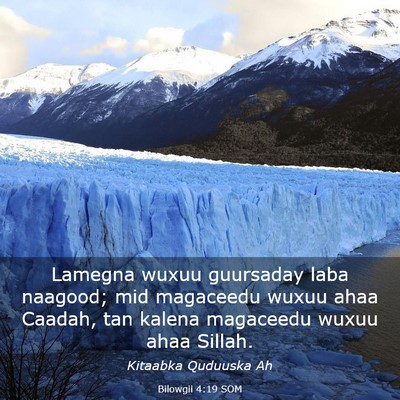 Picture 03 - Bilowgii 4:19 SOM - Lamegna wuxuu guursaday laba naagood; mid - Bible Verse Picture
