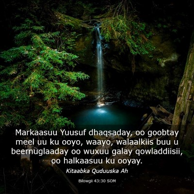 Picture 03 - Bilowgii 43:30 SOM - Markaasuu Yuusuf dhaqsaday, oo goobtay meel uu ku - Bible Verse Picture