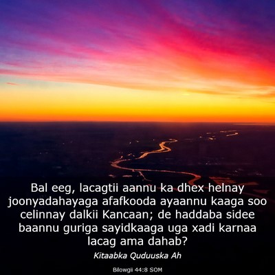 Picture 03 - Bilowgii 44:8 SOM - Bal eeg, lacagtii aannu ka dhex helnay - Bible Verse Picture