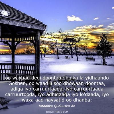 Picture 03 - Bilowgii 45:10 SOM - oo waxaad degi doontaa dhulka la yidhaahdo - Bible Verse Picture