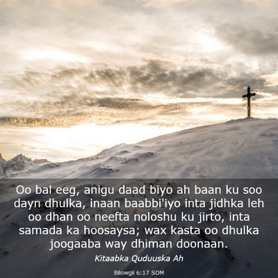 Picture 03 - Bilowgii 6:17 SOM - Oo bal eeg, anigu daad biyo ah baan ku soo dayn - Bible Verse Picture