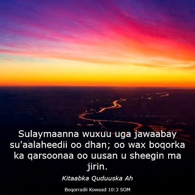 Picture 03 - Boqorradii Kowaad 10:3 SOM - Sulaymaanna wuxuu uga jawaabay su'aalaheedii oo - Bible Verse Picture
