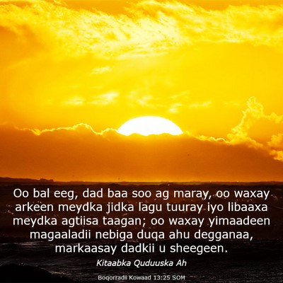 Picture 03 - Boqorradii Kowaad 13:25 SOM - Oo bal eeg, dad baa soo ag maray, oo waxay arkeen - Bible Verse Picture