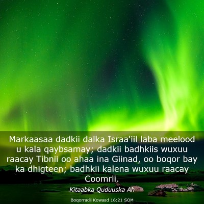 Picture 03 - Boqorradii Kowaad 16:21 SOM - Markaasaa dadkii dalka Israa'iil laba meelood u - Bible Verse Picture