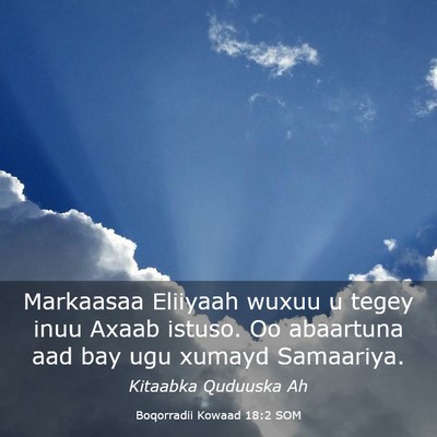 Picture 03 - Boqorradii Kowaad 18:2 SOM - Markaasaa Eliiyaah wuxuu u tegey inuu Axaab - Bible Verse Picture