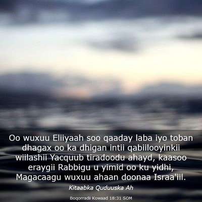 Picture 03 - Boqorradii Kowaad 18:31 SOM - Oo wuxuu Eliiyaah soo qaaday laba iyo toban - Bible Verse Picture