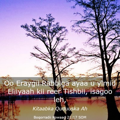 Picture 03 - Boqorradii Kowaad 21:17 SOM - Oo Eraygii Rabbiga ayaa u yimid Eliiyaah kii reer - Bible Verse Picture