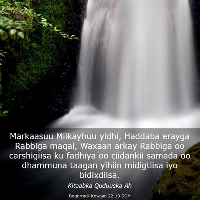 Picture 03 - Boqorradii Kowaad 22:19 SOM - Markaasuu Miikayhuu yidhi, Haddaba erayga Rabbiga - Bible Verse Picture