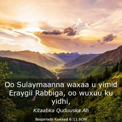 Picture 03 - Boqorradii Kowaad 6:11 SOM - Oo Sulaymaanna waxaa u yimid Eraygii Rabbiga, oo - Bible Verse Picture