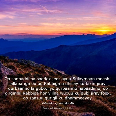 Picture 03 - Boqorradii Kowaad 9:25 SOM - Oo sannaddiiba saddex jeer ayuu Sulaymaan meeshii - Bible Verse Picture