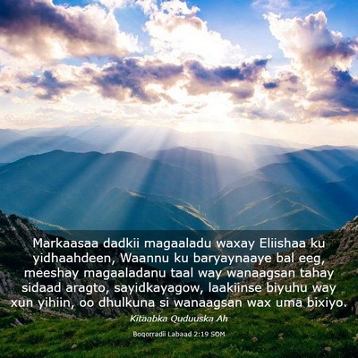 Picture 03 - Boqorradii Labaad 2:19 SOM - Markaasaa dadkii magaaladu waxay Eliishaa ku - Bible Verse Picture