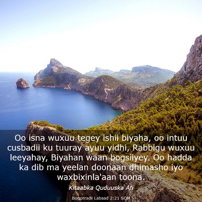 Picture 03 - Boqorradii Labaad 2:21 SOM - Oo isna wuxuu tegey ishii biyaha, oo intuu - Bible Verse Picture