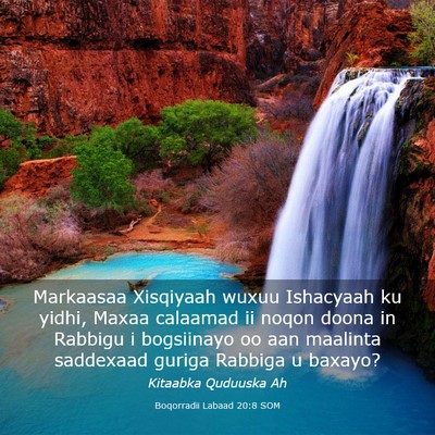 Picture 03 - Boqorradii Labaad 20:8 SOM - Markaasaa Xisqiyaah wuxuu Ishacyaah ku yidhi, - Bible Verse Picture