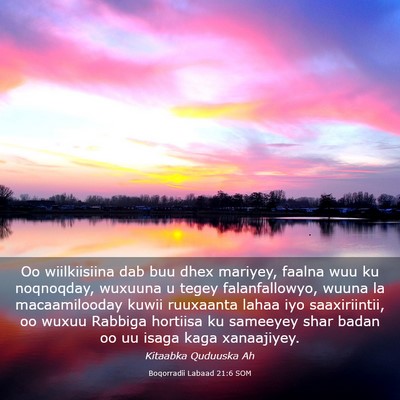 Picture 03 - Boqorradii Labaad 21:6 SOM - Oo wiilkiisiina dab buu dhex mariyey, faalna wuu - Bible Verse Picture