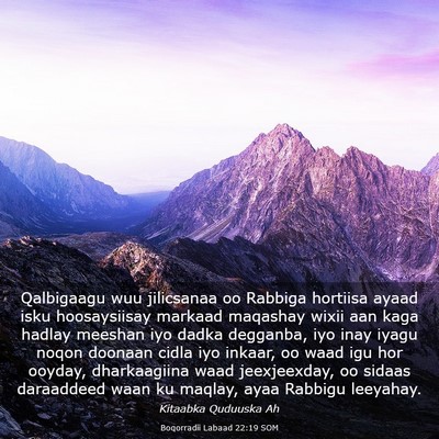 Picture 03 - Boqorradii Labaad 22:19 SOM - Qalbigaagu wuu jilicsanaa oo Rabbiga hortiisa - Bible Verse Picture