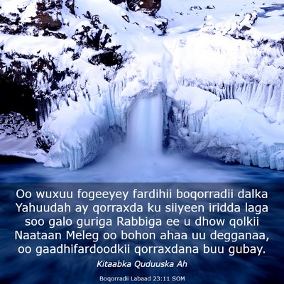 Picture 03 - Boqorradii Labaad 23:11 SOM - Oo wuxuu fogeeyey fardihii boqorradii dalka - Bible Verse Picture