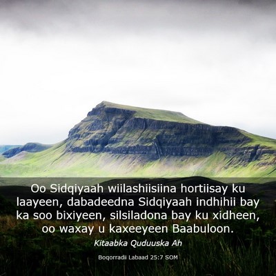 Picture 03 - Boqorradii Labaad 25:7 SOM - Oo Sidqiyaah wiilashiisiina hortiisay ku laayeen, - Bible Verse Picture