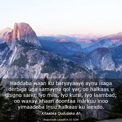 Picture 03 - Boqorradii Labaad 4:10 SOM - Haddaba waan ku baryayaaye aynu isaga derbiga uga - Bible Verse Picture