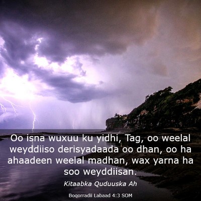 Picture 03 - Boqorradii Labaad 4:3 SOM - Oo isna wuxuu ku yidhi, Tag, oo weelal weyddiiso - Bible Verse Picture