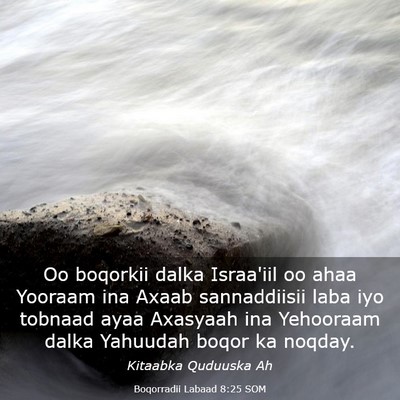 Picture 03 - Boqorradii Labaad 8:25 SOM - Oo boqorkii dalka Israa'iil oo ahaa Yooraam ina - Bible Verse Picture