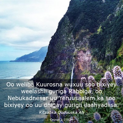 Picture 03 - Cesraa 1:7 SOM - Oo weliba Kuurosna wuxuu soo bixiyey weelashii - Bible Verse Picture